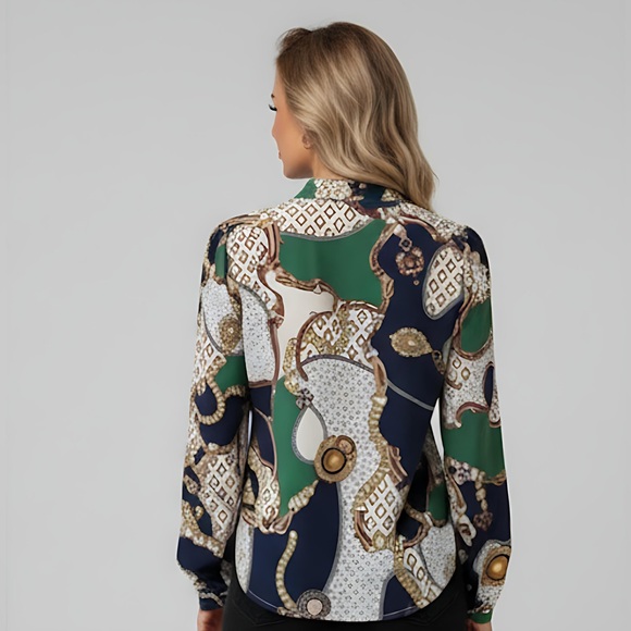 Chain Print Button Down Blouse - Picture 3 of 7